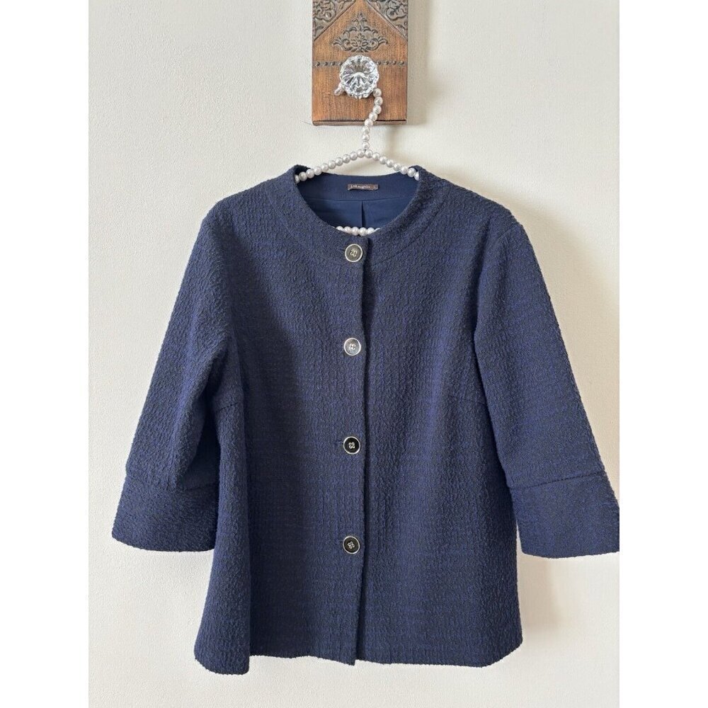 J.Mclaughlin Womens Size Large Blue Button Front Blazer Textured Cotton Blend
